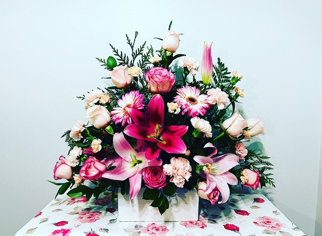 Pink Arrangement in a ceramic container